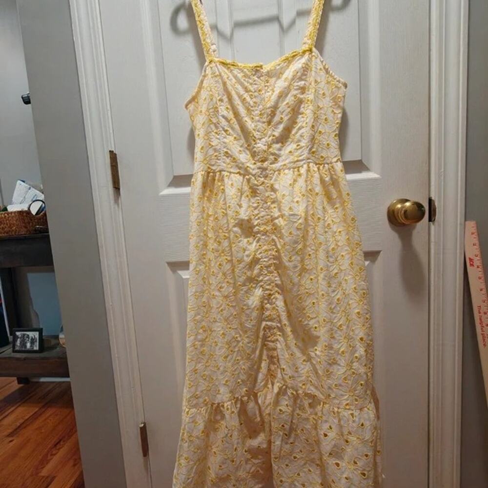 Lapogee NWT Yellow Floral Eyelet Lace Midi Sundress Size M Cottagecore